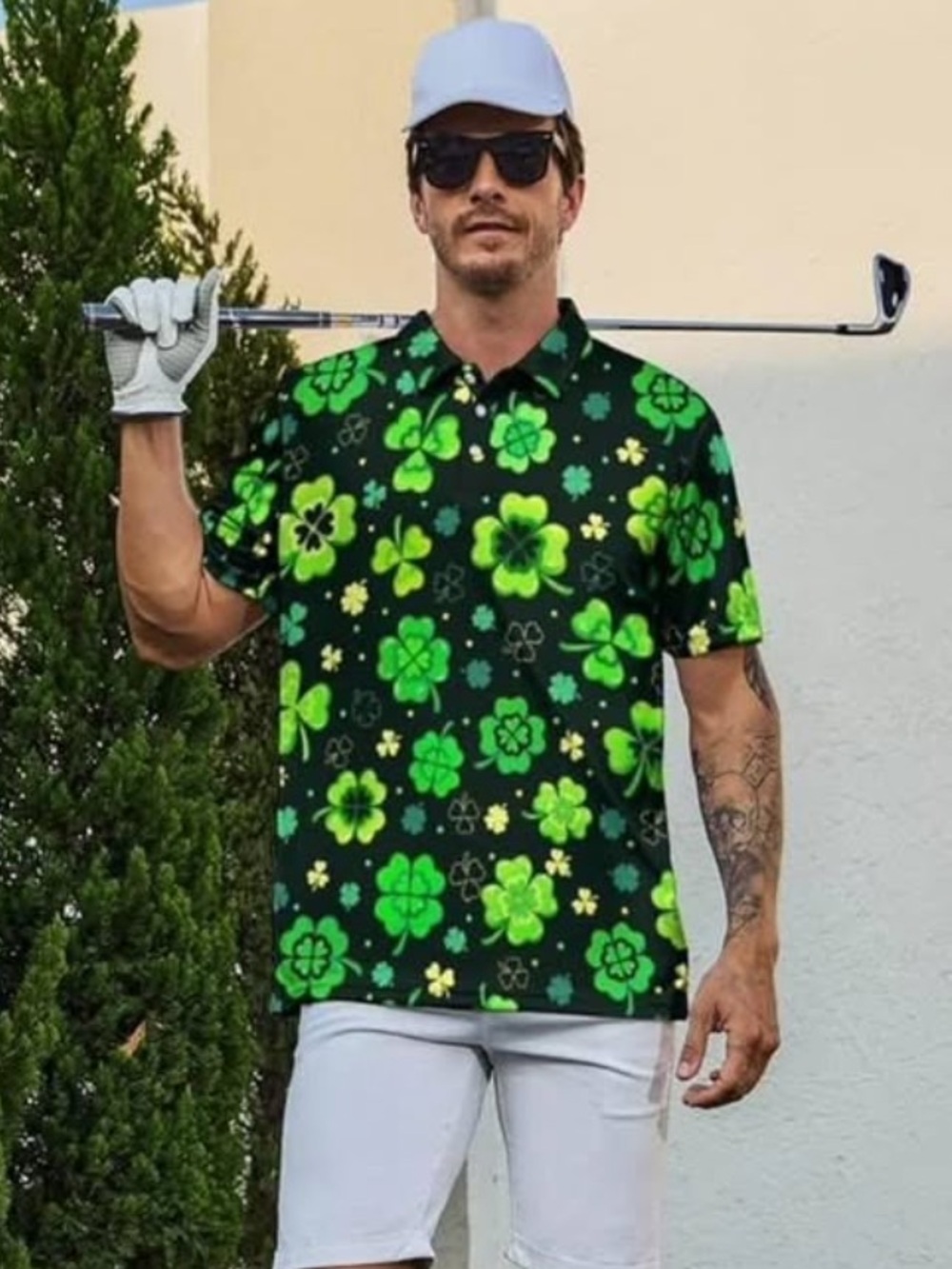 Men's Green Floral Golf Polo Shirt